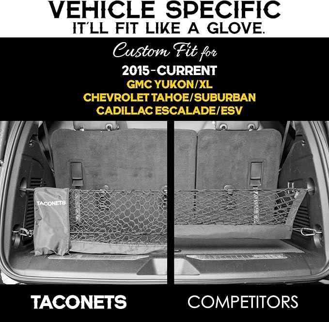 Envelope Cargo Net for Suburban | Tahoe | Yukon/XL | Escalade/ESV - Fits 2015-2025 - Upgraded 5mm Bungee - Integrated Storage Bag - Heavy Duty Hooks - Designed in USA